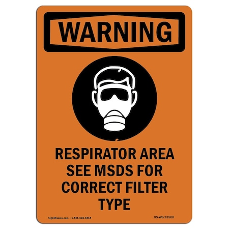 OSHA WARNING Sign, Respirator Area See W/ Symbol, 24in X 18in Decal